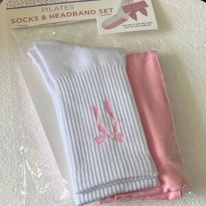 Pilates Socks and Headband Set Pink Ribbon Breast Cancer Awareness